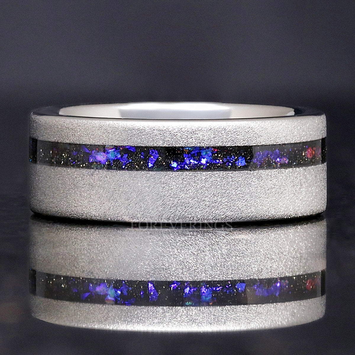 Orion Nebula Ring, Silver Sandstone Band, Mens Wedding Band, 8mm Silver Tungsten Ring, Flat, Sandblasted, Silver Nebula Ring, Ring Engraving