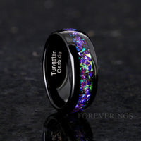His and Her Ghost Nebula Ring Set, Couple Wedding Band, Galaxy Ring Set, Sapphire, 8mm & 4mm Black Tungsten Ring Set, Dome Polish, Engraving