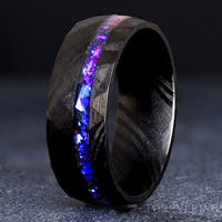 Black Damascus Ring Man, Orion Nebula Wedding Band, Man Facet Ring, Blue Nebula Ring, Hammered Space Ring, Stainless Steel, Ring Engraving