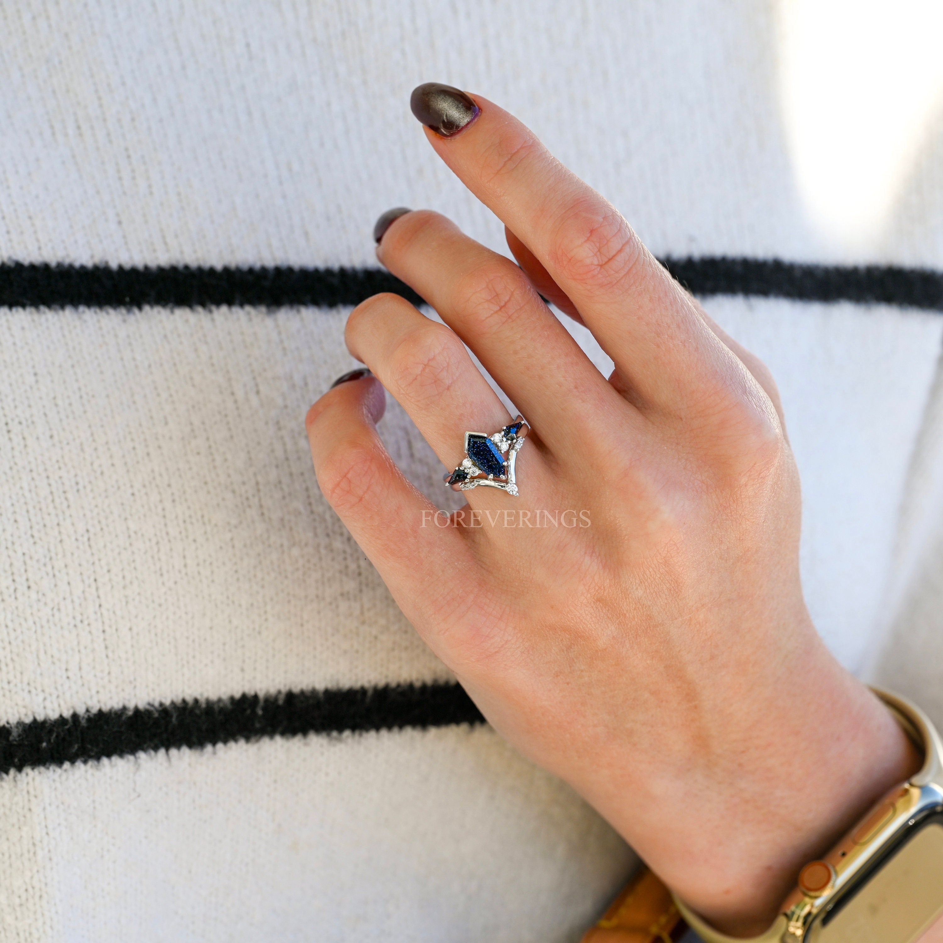 Great Rift Nebula Ring, Alternative Engagement Ring, Kite Coffin, 925 Sterling Silver, Space Woman Wedding Ring, Blue Sandstone, Engraving