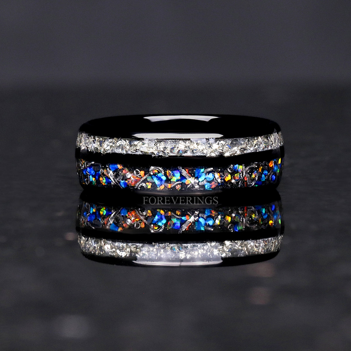 Galaxy Opal & Genuine Meteorite | Men's Black Tungsten Ring