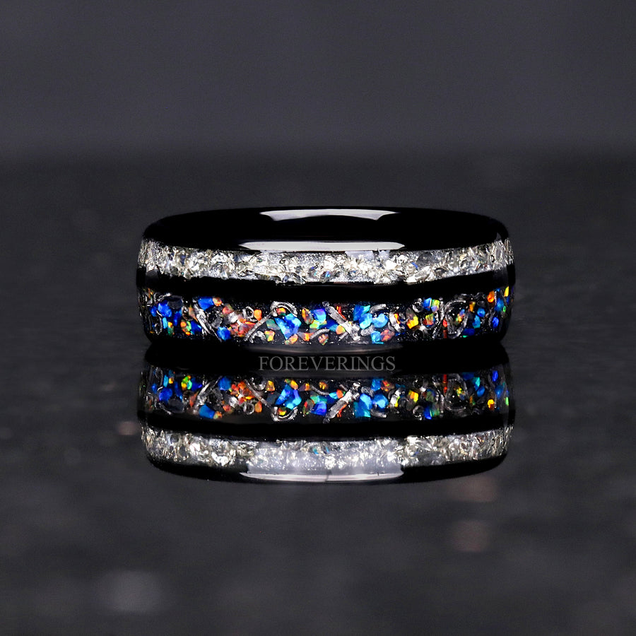 Galaxy Opal & Genuine Meteorite | Men's Black Tungsten Ring