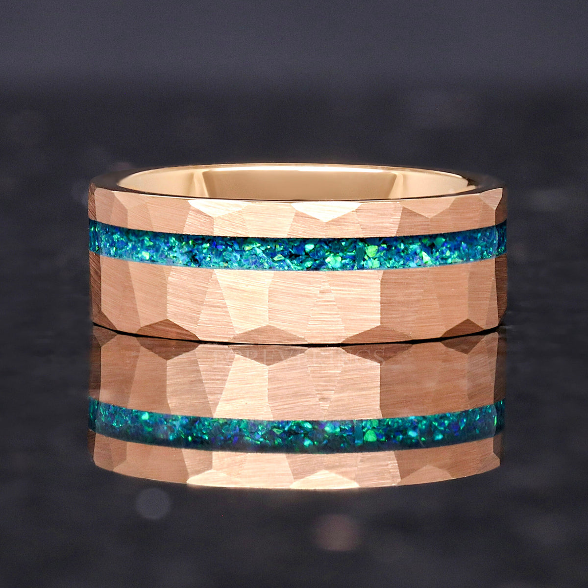 Green Opal Band | Mens Rose Gold Tungsten Ring