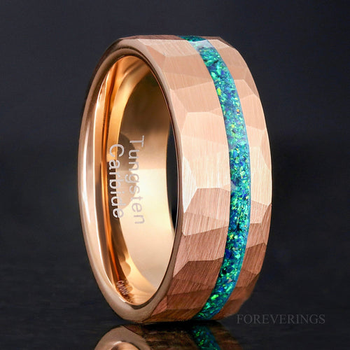 Green Opal Band | Mens Rose Gold Tungsten Ring