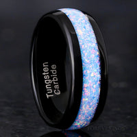 Rainbow Fire Opal Inlay Black Tungsten Wedding Band | Men's Dome 8mm Ring