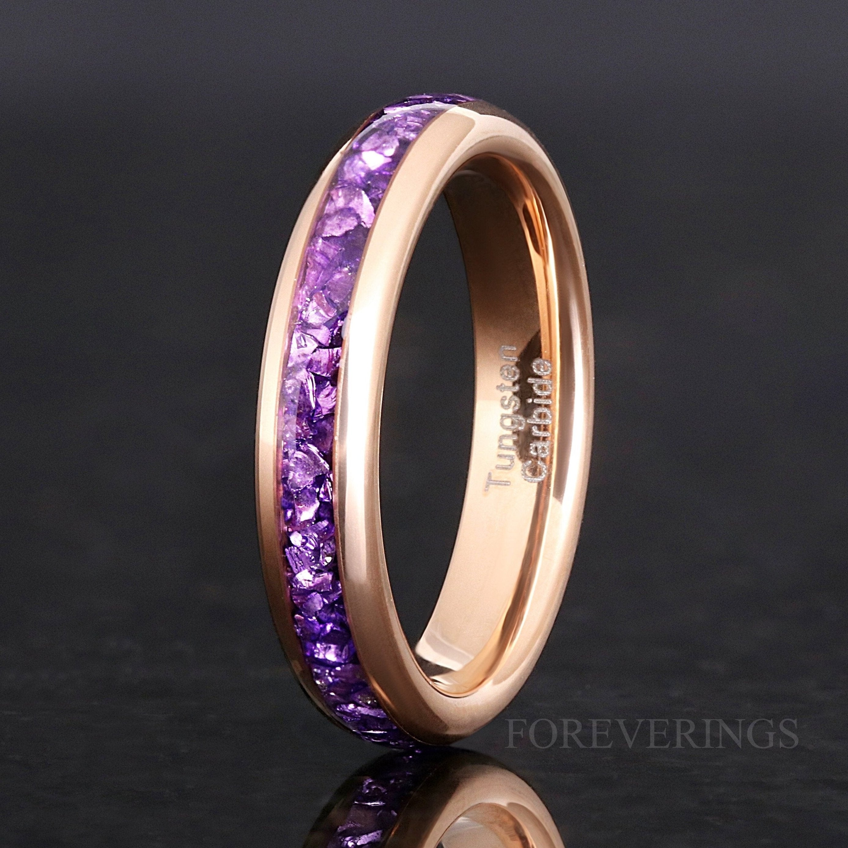 Alexandrite Wedding Band Rose Gold, Purple-Pink Color Changing Ring, 4mm Rose Gold Tungsten Ring, Men Women Promise Ring, Ring, Unique Band