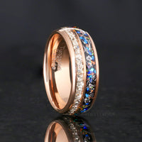 Couples Galaxy Opal Band, Genuine Meteorite, His and Her Rose Gold Tungsten Ring Set, Matching Wedding Ring, Dome, Polish, Ring Engraving