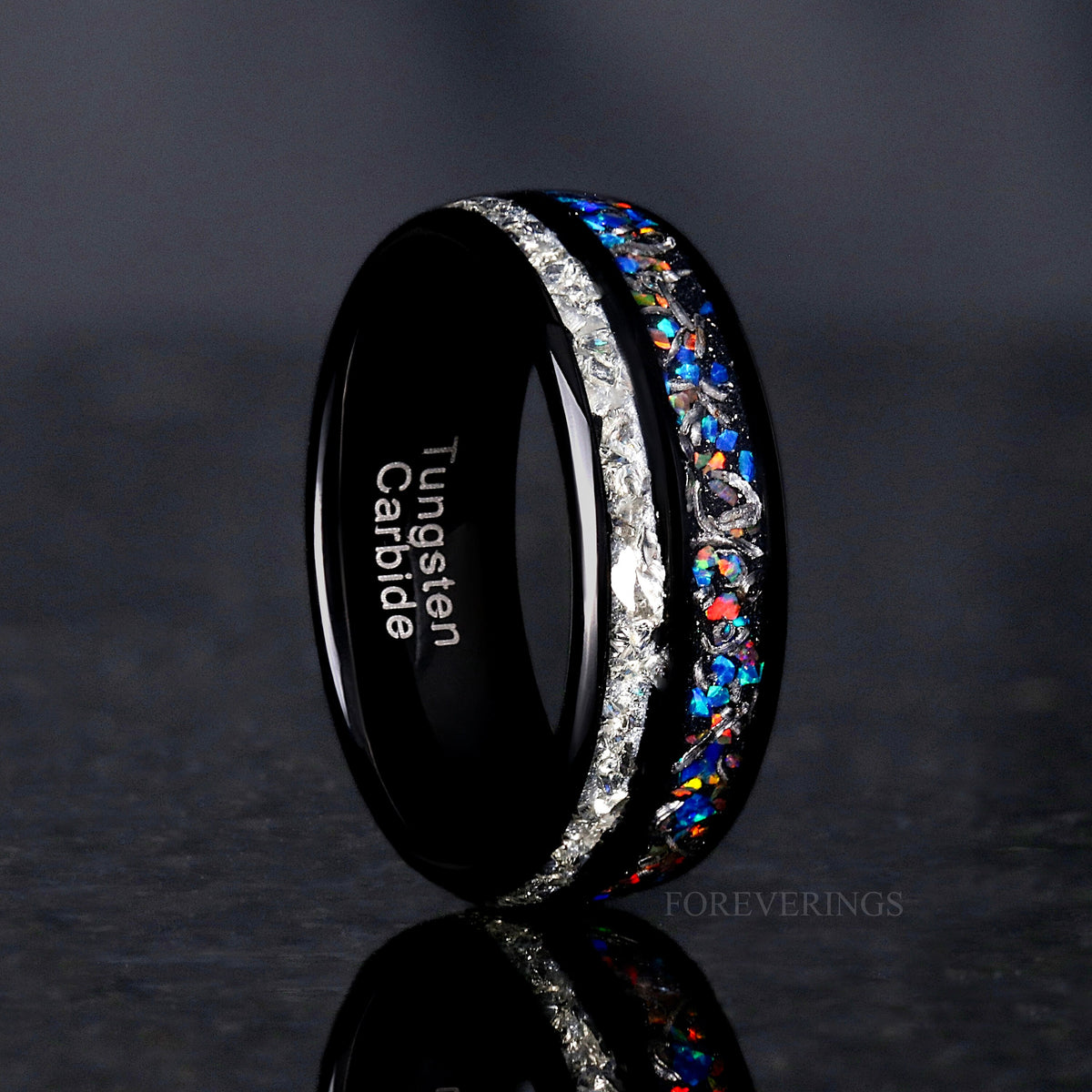 Galaxy Opal & Genuine Meteorite | Men's Black Tungsten Ring