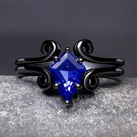 Twirl Orion Nebula Woman Wedding Ring, Kite Cut Sapphire, 925 Sterling Silver Ring, Space Engagement Ring, Black Ring for Her, Engraving
