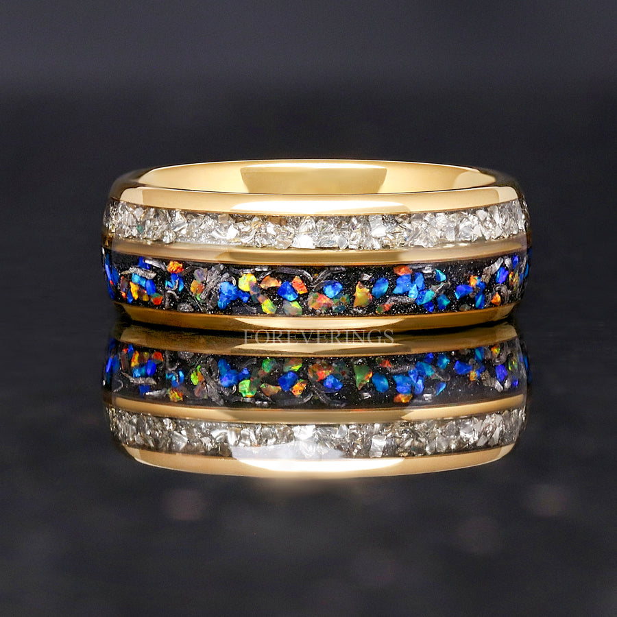 Galaxy Opal & Genuine Meteorite | Men's Gold Tungsten Ring
