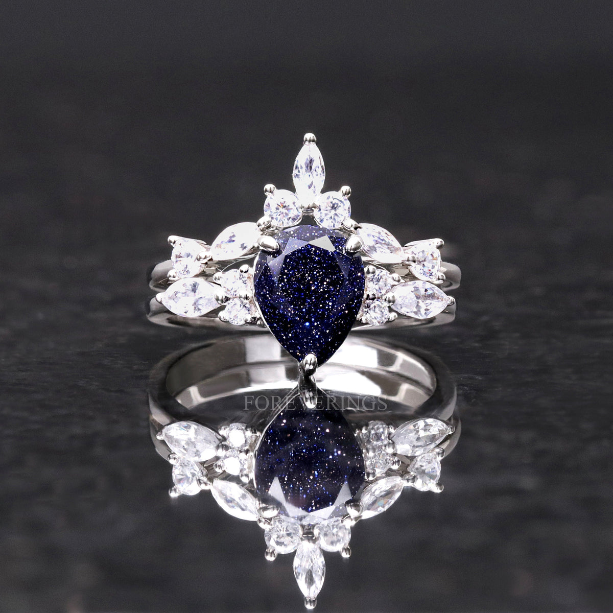 Great Rift Nebula Ring Set, His and Hers Wedding Band, Space Couples Ring, Silver Tungsten and 925 Sterling Silver Ring, Blue Sandstone Ring