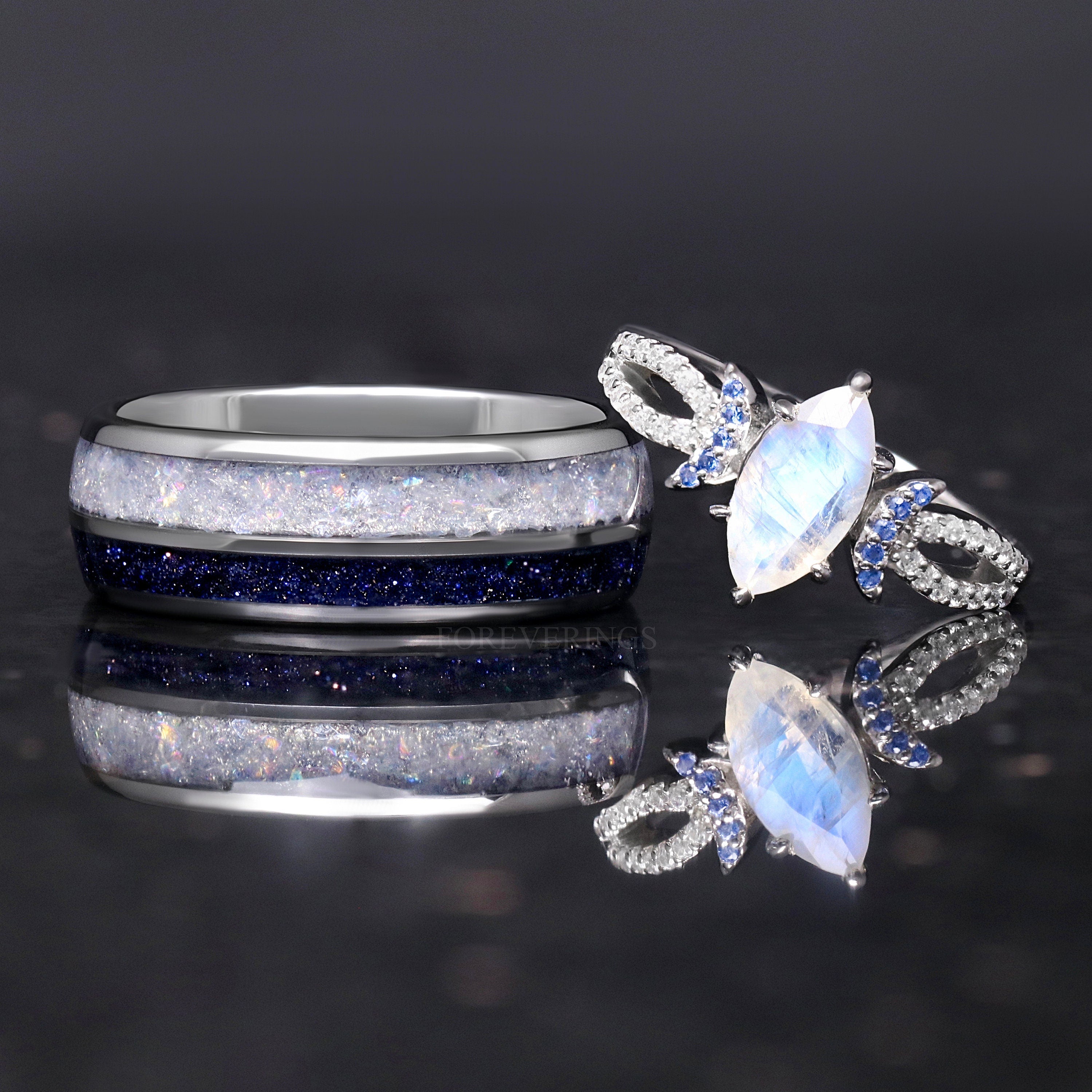 Lunara Moonstone Wedding Ring, Woman Alternative Engagement Ring, Natural, Marquise, 925 Sterling Silver, Unique Promise Ring, Engraving