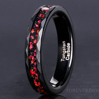 Red Fire Opal Hammered Matte Black Tungsten Band | Women Men 4mm Ring