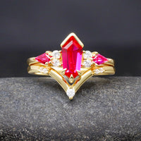 His and Her Natural Ruby Wedding Ring Set, Gold Ruby Ring, 925 Sterling Silver and Gold Tungsten Ring Set, Couples Ring, Engagement Ring Set