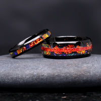 Caraxes Red Fire Opal Couple Ring Set, His Her Tungsten Wedding Band, 8mm & 4mm Black and Red Dragon Ring, Dichrolam, Matching Promise Ring