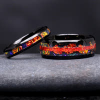 Caraxes Red Fire Opal Couple Ring Set, His Her Tungsten Wedding Band, 8mm & 4mm Black and Red Dragon Ring, Dichrolam, Matching Promise Ring