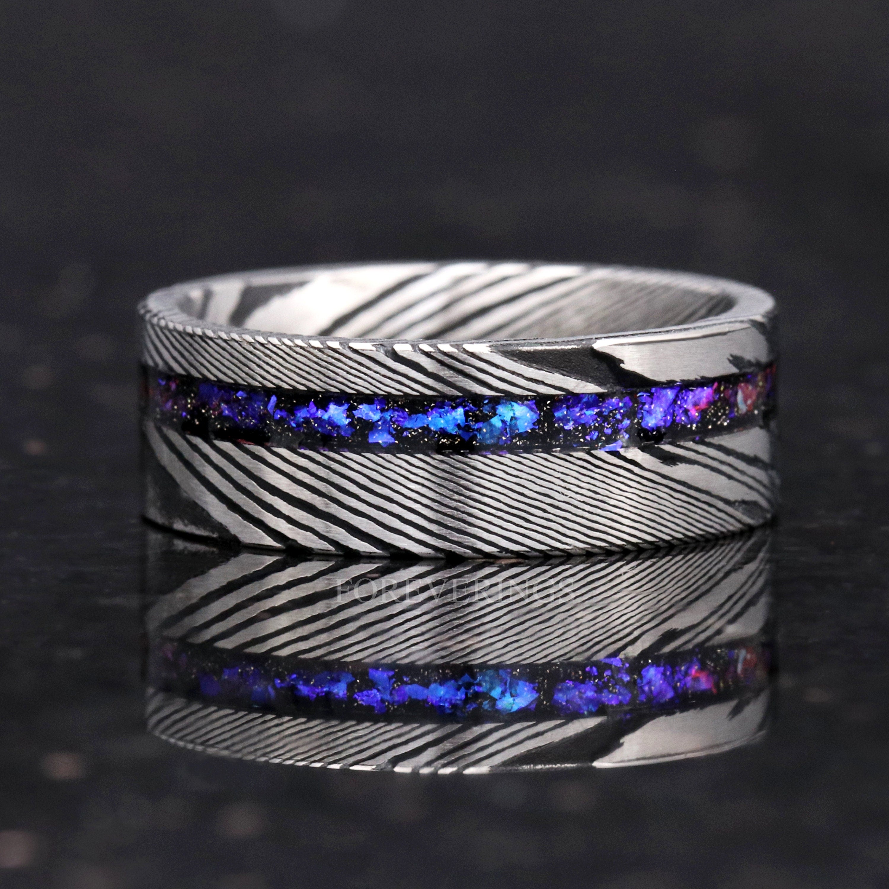 Damascus Ring Man, Orion Nebula Outer Space Ring, Mens Wedding Band, Stainless Steel Ring, Matte Silver, Unique Band for Him, Ring Engraving