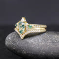 Moss agate bridal set in gold sterling silver, angled side view