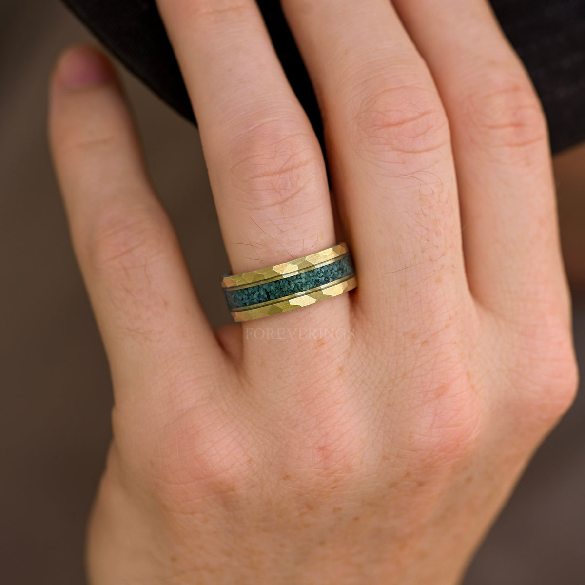 Lumiere His Her Moss Agate Ring Set, Gold Wedding Band Set, 925 Silver, Matching Nature Ring, Alternative Engagement Ring, Promise Ring Couples