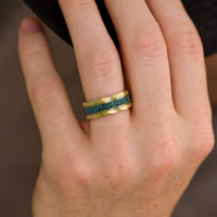 Lumiere His Her Moss Agate Ring Set, Gold Wedding Band Set, 925 Silver, Matching Nature Ring, Alternative Engagement Ring, Promise Ring Couples
