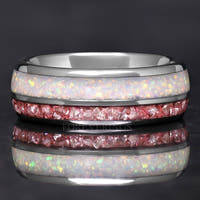 Mens Opal Wedding Band | White Fire Opal Morganite Tungsten