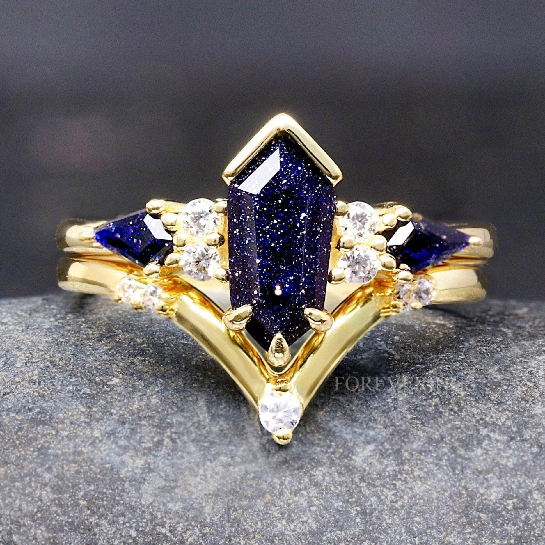 Great Rift Nebula Ring, Gold Alternative Engagement Ring, Kite Coffin, Sandstone 925 Sterling Silver Ring, Woman Wedding Ring Set, Engraving