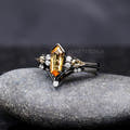 Hexagon citrine bridal set in black sterling silver, angled side view