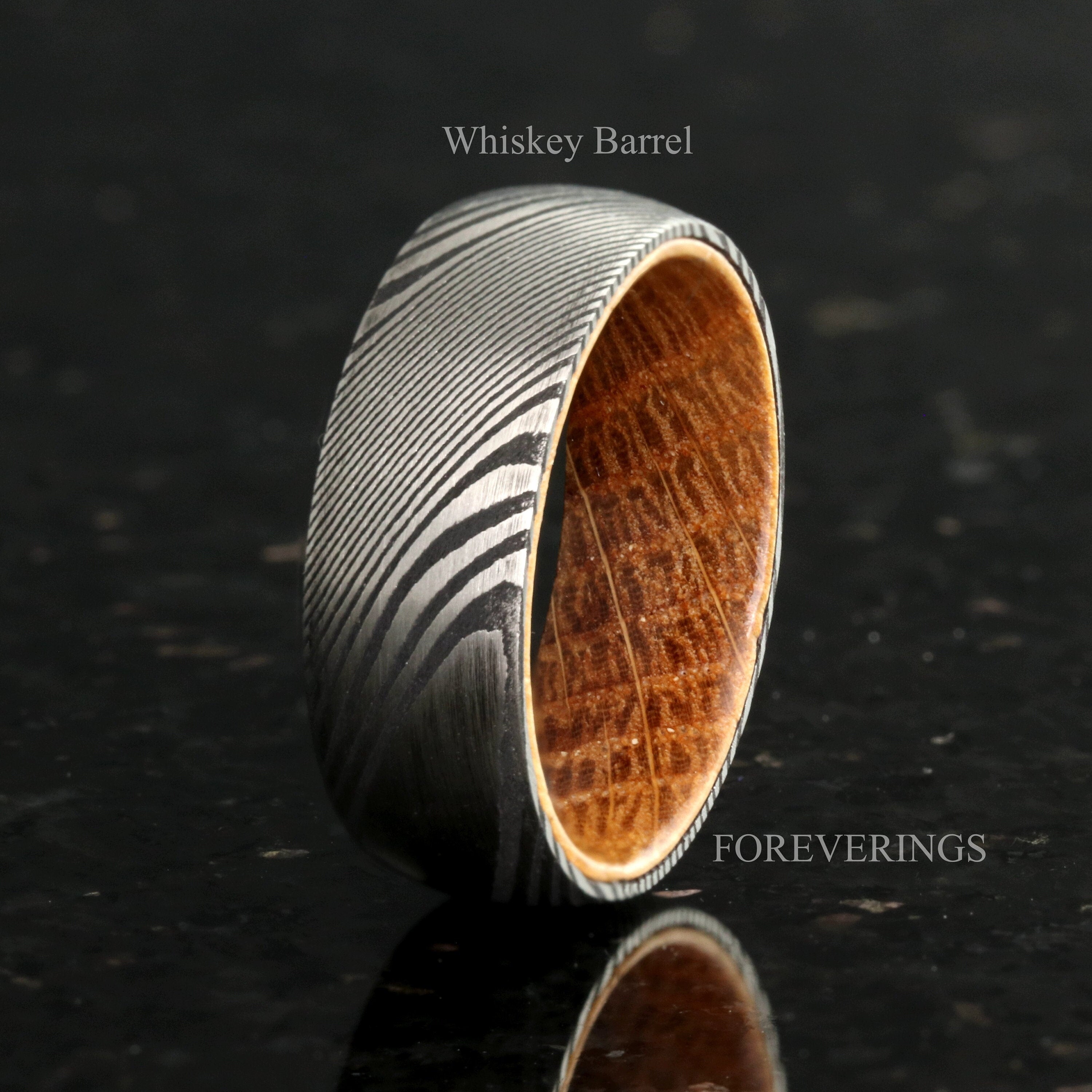 Customized Damascus Ring Man, Wood Wedding Band, Metal and Wood, Whiskey Barrel, Stainless Steel, Unique Man Engagement Ring, 5th Anniversary Gift for Him