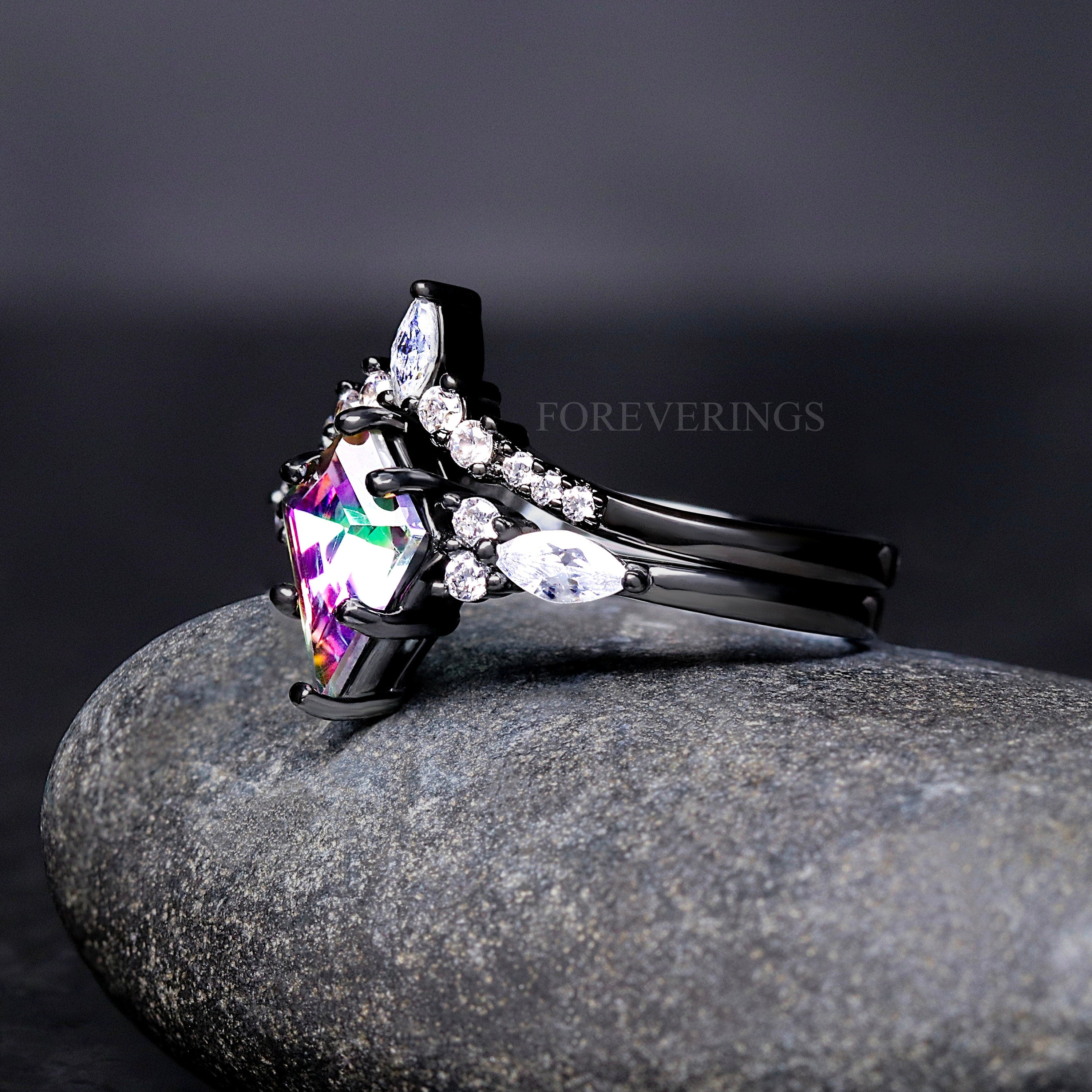 His and Her Mystic Topaz Galaxy Ring Set, Cass Supernova, Black Engagement Ring Set, Unique Couple Ring, Alternative Wedding Ring, Engraving