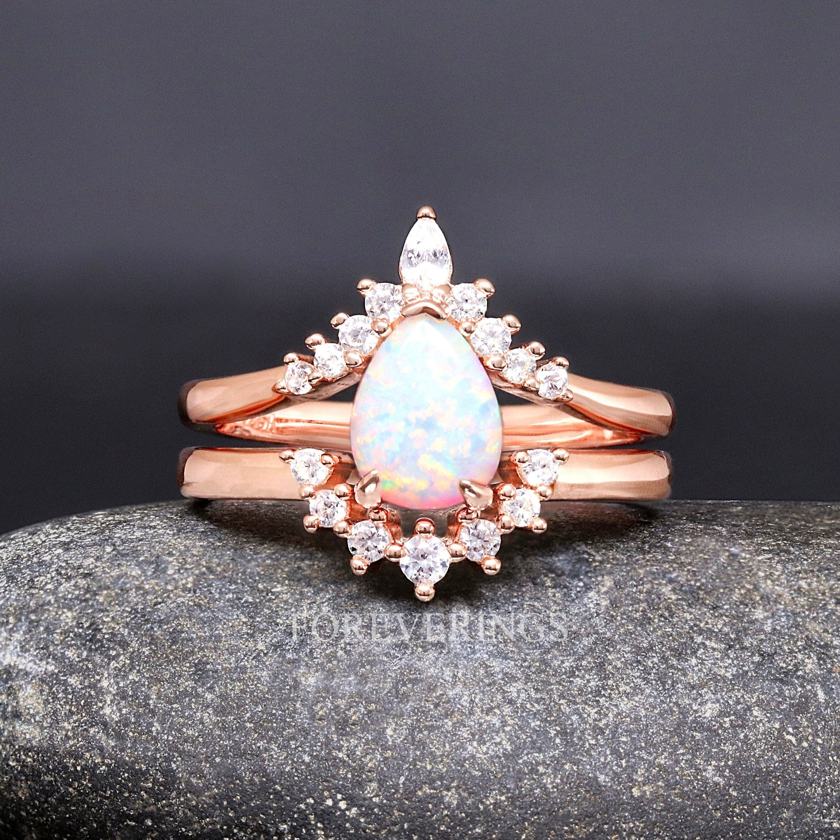 Vintage Opal Engagement Ring, Woman Wedding Ring, White Fire Opal, Promise Ring for Her, Rose Gold, Alternative Statement Ring, Engraving