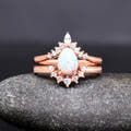 White fire opal wedding ring set