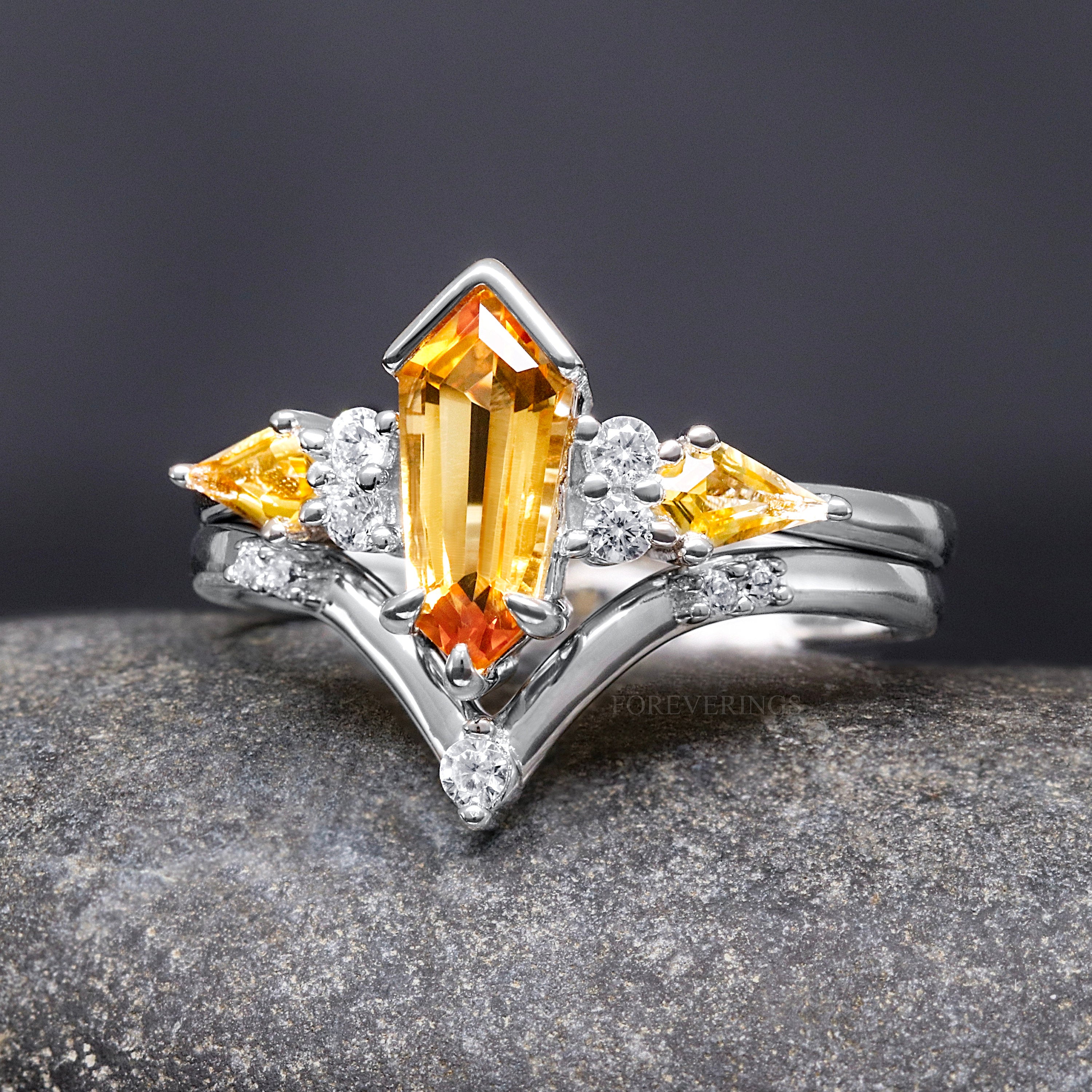 His and Hers Citrine Ring Set Silver, Kite Coffin Wedding Ring, Couple Ring Set, Citrine Engagement Ring Set, Matching Promise Ring, Engrave