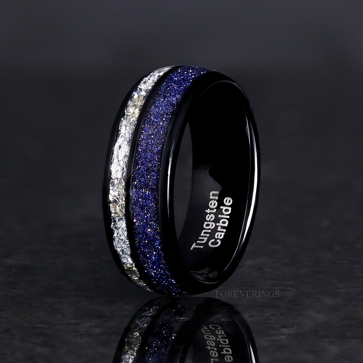 Mens Rift Nebula Ring, Starry Night Wedding Band, Space Ring, Black Tungsten Ring, Man Galaxy Band, Sandstone, Dome, Polish, Ring Engraving
