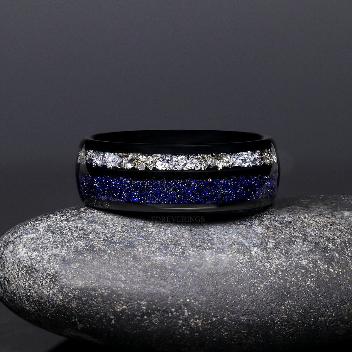 Mens Rift Nebula Ring, Starry Night Wedding Band, Space Ring, Black Tungsten Ring, Man Galaxy Band, Sandstone, Dome, Polish, Ring Engraving