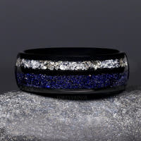 Mens Rift Nebula Ring, Starry Night Wedding Band, Space Ring, Black Tungsten Ring, Man Galaxy Band, Sandstone, Dome, Polish, Ring Engraving