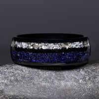 Mens Rift Nebula Ring, Starry Night Wedding Band, Space Ring, Black Tungsten Ring, Man Galaxy Band, Sandstone, Dome, Polish, Ring Engraving