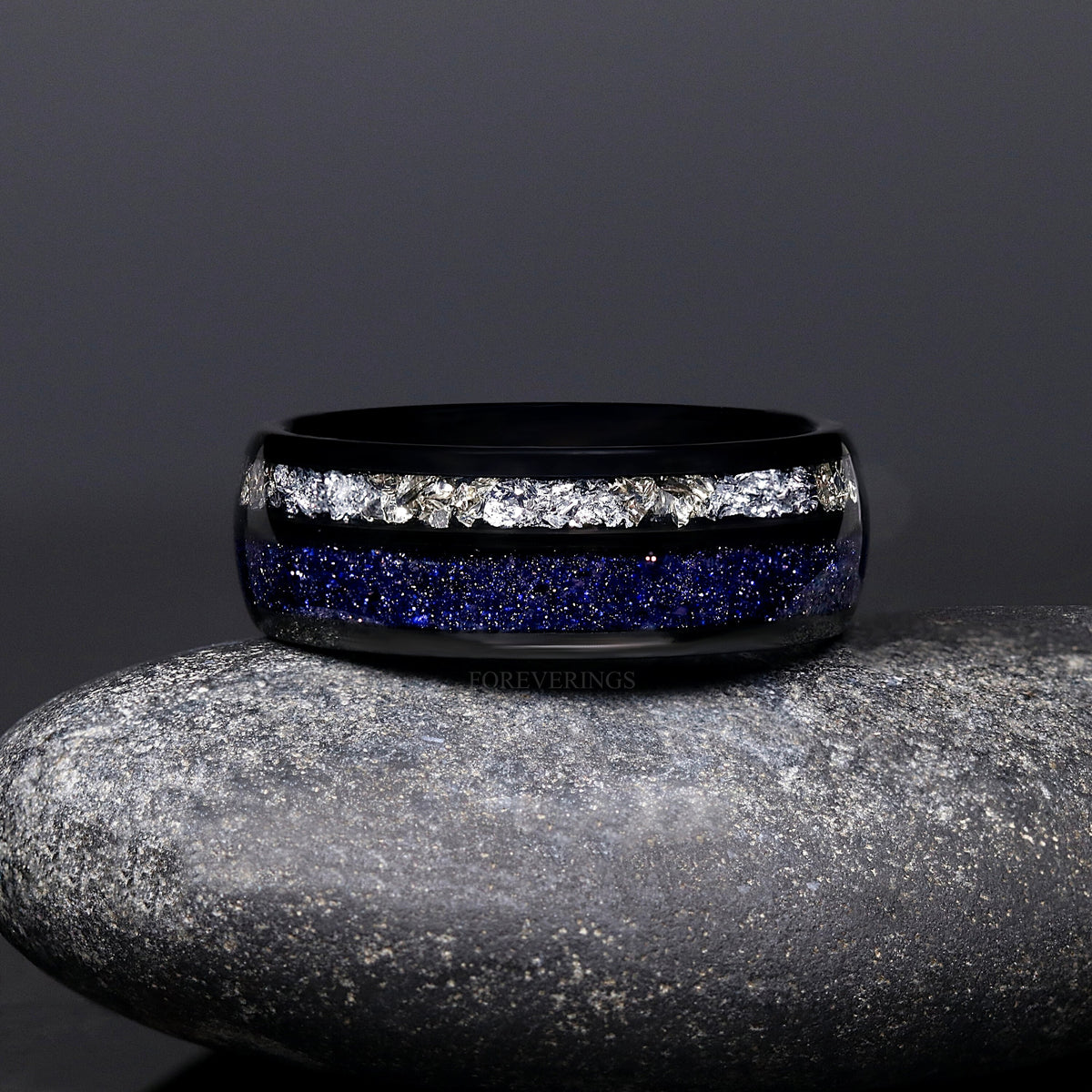 Lunara Starry Night Ring Set, His Her Wedding Ring, Unique Couples Ring, Great Rift Nebula, Crescent Moon Ring, Match Promise Ring, Engrave