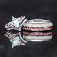 Lumiere Morganite Opal Ring Set, His Her Wedding Ring, Personalized, Promise Ring for Couples, Opal Engagement Ring Set, Morganite Ring Set