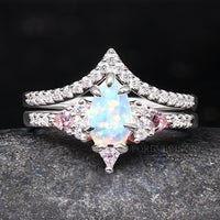 Lumiere Morganite Opal Ring, Woman Wedding Ring, Personalized, White Fire Opal Engagement Ring, Alternative Ring, Morganite Promise Ring