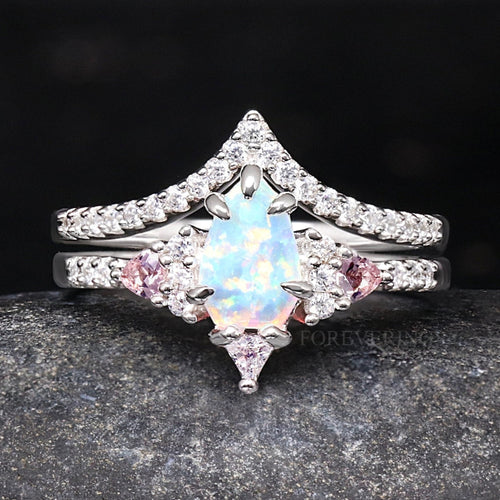 Lumiere Morganite Opal Ring, Woman Wedding Ring, Personalized, White Fire Opal Engagement Ring, Alternative Ring, Morganite Promise Ring