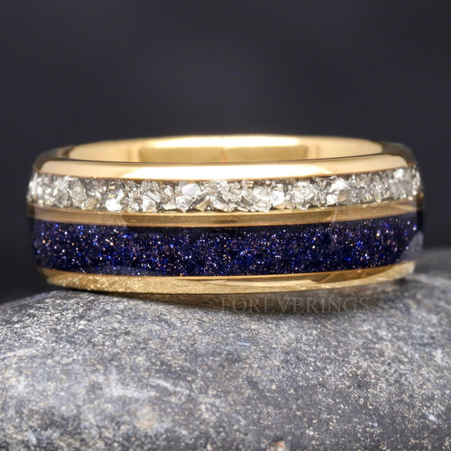 Rift Nebula Ring Men, Gold Wedding Band, Starry Night Ring, Space Ring, Dome, Polish, Man Diamond Ring, Blue Sandstone, Personalized Gift