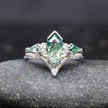 Couples moss agate engagement ring set