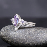 His Her Alexandrite Coffin Kite Engagement Ring Set, Crab Nebula Wedding Ring Set, Couples Ring, 925 Sterling Silver and Silver Tungsten