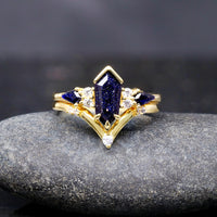 Great Rift Nebula Gold Sandstone Ring Set, Acotar, His and Her Wedding Band, Kite Coffin, Alternative Engagement Ring Set, Space Couple Ring