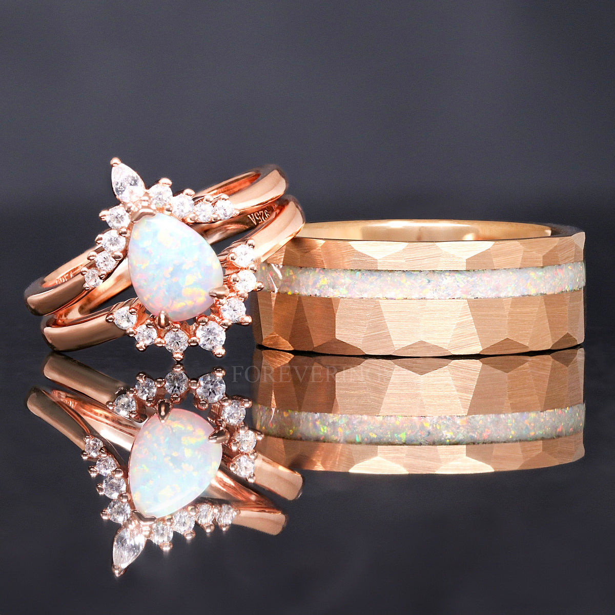 Vintage Opal Engagement Ring, Woman Wedding Ring, White Fire Opal, Promise Ring for Her, Rose Gold, Alternative Statement Ring, Engraving