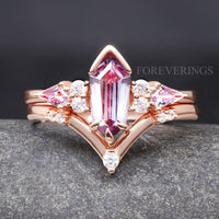 Rose Gold Alexandrite Alternative Engagement Ring Set, Crab Nebula Ring, Kite Coffin Stone, 925 Sterling Silver Ring Set, Space Wedding Ring