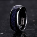 Men's 8mm black tungsten band with blue sandstone inlay, angled to show the interior