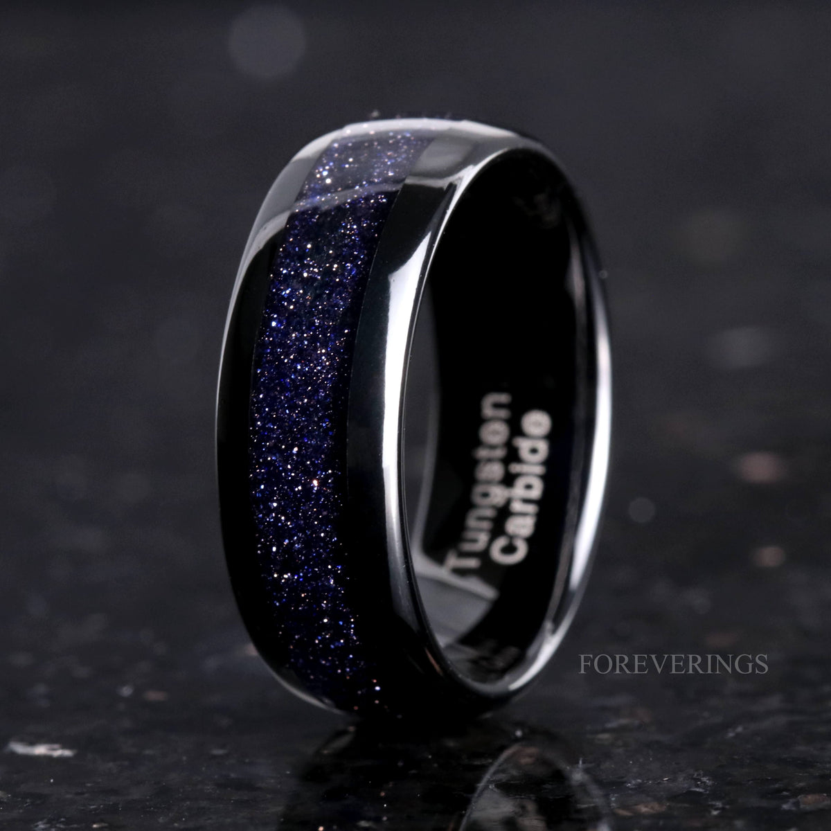 Lunara Celestial Couples Ring Set | Black Tungsten & Sterling Silver with Marquise Sandstone