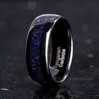 Lunara Celestial Couples Ring Set | Black Tungsten & Sterling Silver with Marquise Sandstone