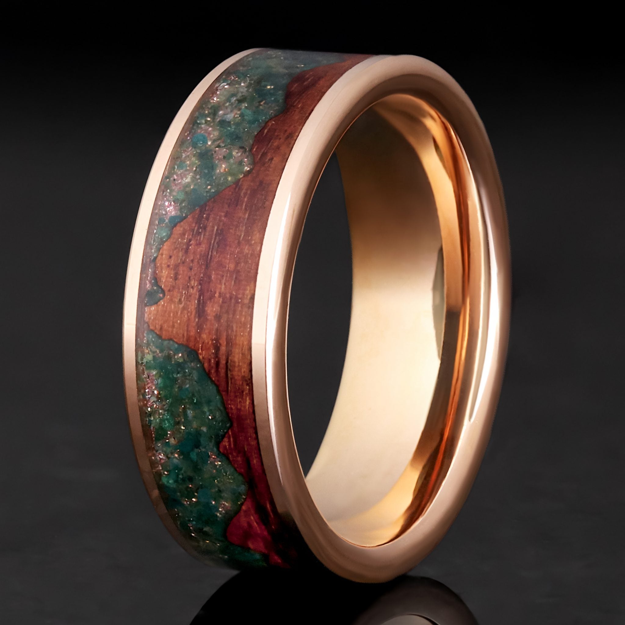 TOM WOOD リングCushion Moss Agate 54 Moss Agate Wedding Band for Men | Rose Gold Mountain Ring